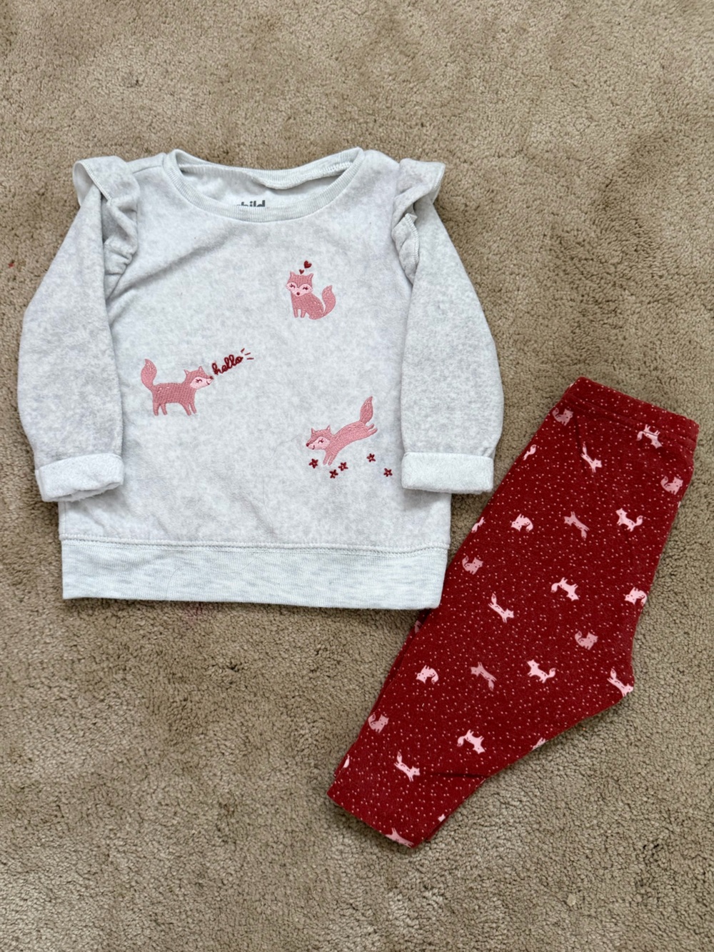 Carter's White Pullover with Red Fox-Print Leggings